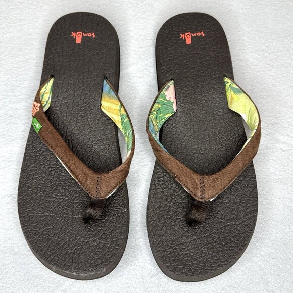 Sanuk Womens Sandals Yoga Mat Paradise Flip Flops Brown Thong Sz 9 Flat Slip On - Picture 1 of 6